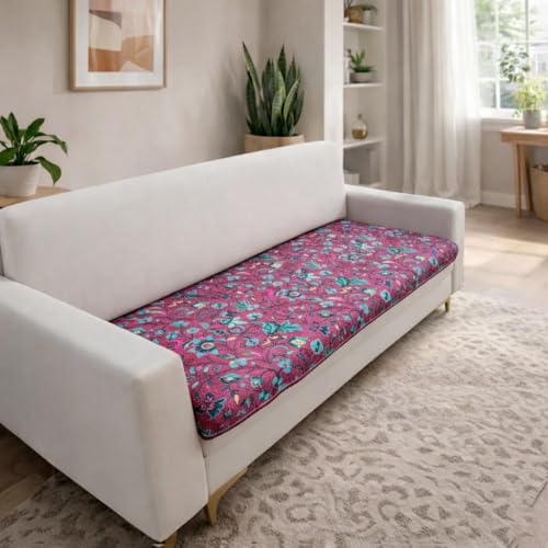 Image of Homerz Premium 3 Seater Velvet Sofa Panel Cover with Digital Prints | Anti-Slip Backing (Lalbagh, 3 Seater)