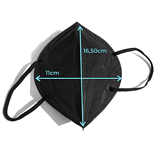 Obbocare - FFP2-Masken mit 5 Schichten. FFP2-Maske mit CE-Zertifikat homologiert. Einzeln verpackt. Hergestellt in Spanien. Farbe schwarz. Schachtel mit 20 Einheiten