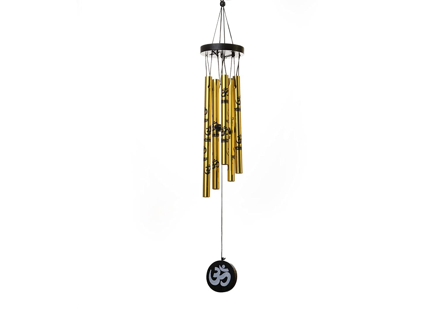 Stopshop24 - Feng Shui Metal Wind Chime with Om Printed 5 Pipes for Positive Energy, Decorative Outdoor/Indoor Hanging Bells, Good Luck Chimes for Home/Balcony Decoration (Golden, Small) (1)