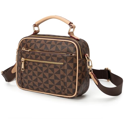 Unisex Crossbody Messenger Bag, Vegan Leather Shoulder Satchel with Adjustable Strap, Vintage Geometric Design for Daily Use - Main Image