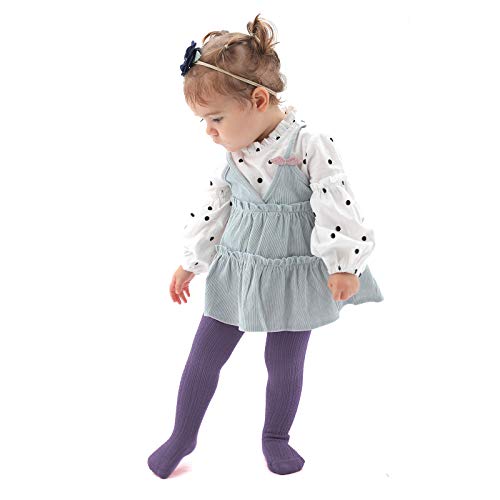 Image of EPEIUS Baby Girl Tights Cable Knit Cotton Seamless Footed Leggings 0-6Y | STAY-UP BABY TIGHTS. High elastic waist, smooth toe. Fits 0-3m newborn, infant & toddler. Ideal for daily wear & dresses.