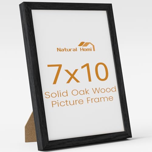 Image of 7x10 Picture Frame,Solid Oak Wood 7 inchx10 inch Photo Frame, Black Color Tempered Real Glass 7 by 10 Wooden Frames with No Mat,10x7 Picture Frames for Wall or Tabletop Display