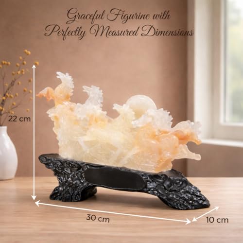 Image of Armonia Premium 7 Running Horses Statue for Home & Office Decor | Feng Shui & Vastu Showpiece |Polystone Golden Finish |11.81 x 8.66Inch| Lucky Wealth & Success | Figurine for Living Room,Hall (White)