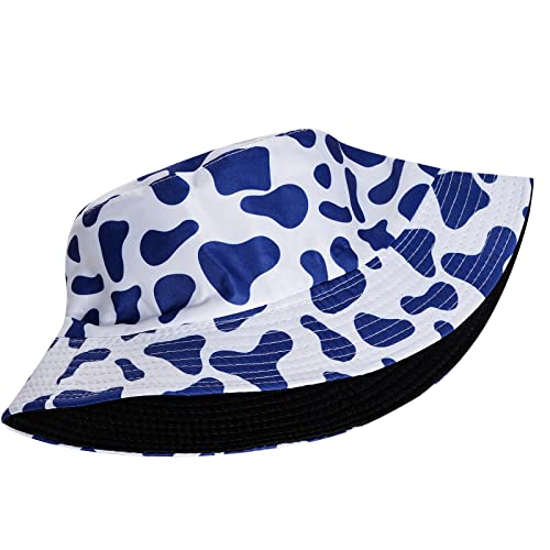 Tongcloud 4Pcs 4 Color Cute Bucket Hat Cow Print Bucket Hat Beach Fisherman Hats Reversible Foldable Sun Cap For Women Men(Yellow, Pink, White, Blue) #TOP5