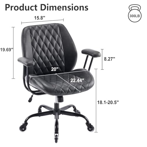 YFO Home Office Desk Chair Office Rubber Casters Ergonomic Computer Chair with Lumbar Support Adjustable Height Rolling Swivel Executive Task Armrests Chair， Black PU