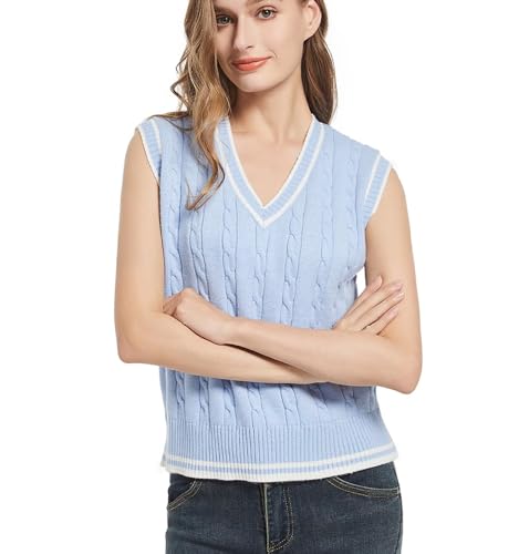 Image of Womens Sweater Vest Sleeveless Cotton Casual V Neck Pullover