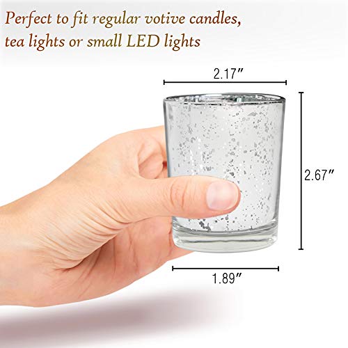 Volens Silver Votive Candle Holders, Mercury Glass Tealight Candle Holder Set of 12 for Wedding Decor and Home Decor