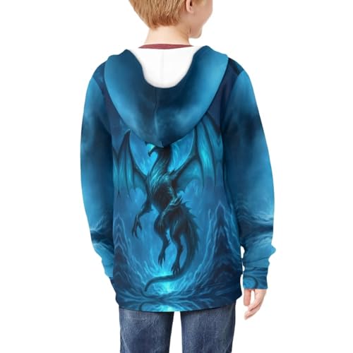 3D Dragon Theme Boys Girls Zip Up Hoodie Comfy Long Sleeve with Pockets Casual Kid Hooded Sweatshirts 8-16 Years2