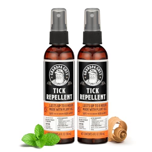 Grandpa Gus's Natural Tick and Mosquito Repellent Spray, DEET-Free, Plant-Based, Up to 8 Hours, Safe for Kids When Used as Directed, 4 oz 2 Pack