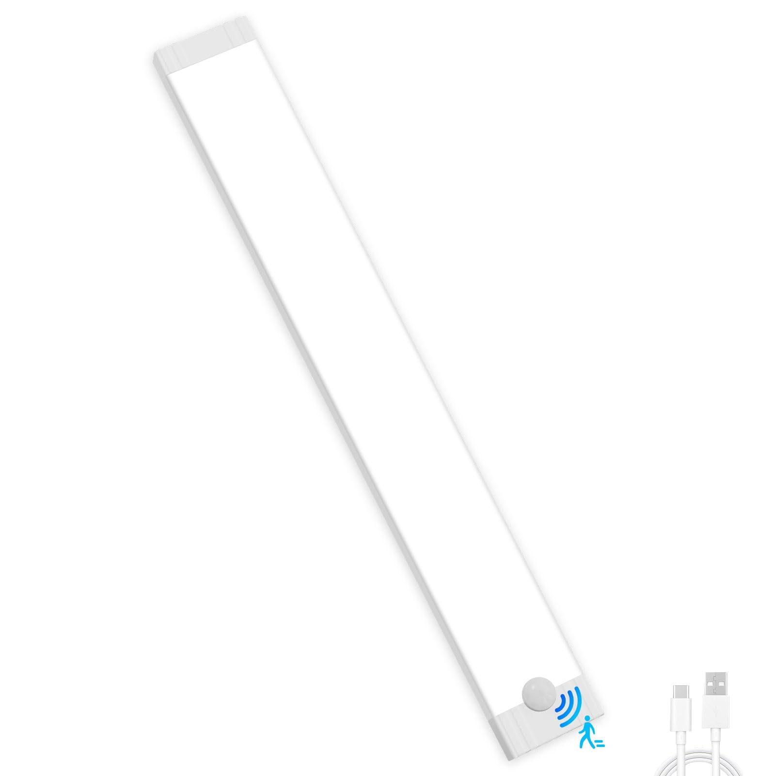 Bellanny Under Cupboard Kitchen Lights LED, 70LED Motion Sensor Dimmable Cupboard Lights Indoor, 6500K Wardrobe Light with Magnetic Sticker, Wireless USB Night Light for Closet Hallway Stairs