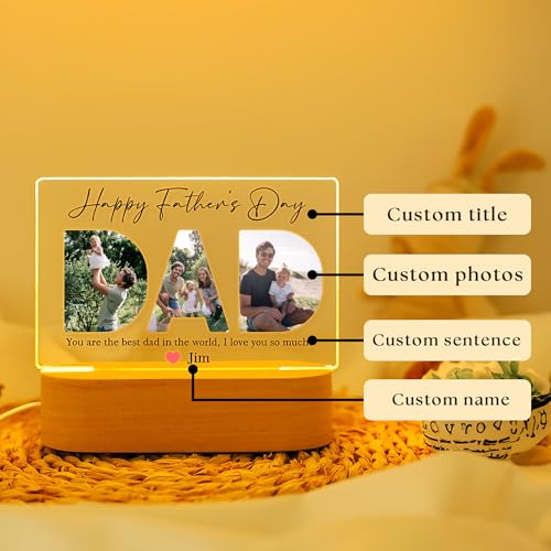 Image of Personalized Father's Day LED Lamp, Custom Dad Photo Collage Acrylic Night Light (Design 5)
