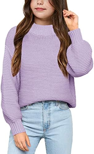 Imily Bela Girls Mock Neck Pullover Sweaters Casual Long Sleeve Knit Jumper Tops