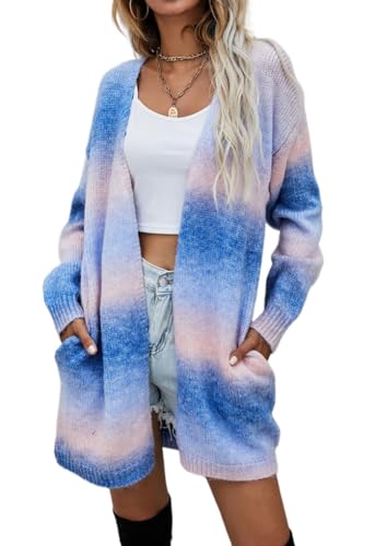 Image of 2024 Womens Knit Open Front Rainbow Cardigan Sweater Long Sleeve