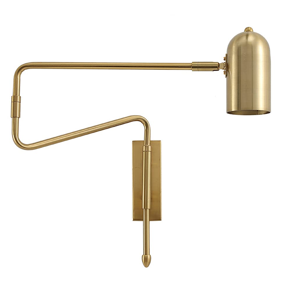 Applique da Parete retrò con Braccio oscillante, Lampada Ultra Sottile e Flessibile, faretto cablato in Ottone Placcato Industriale, Lampada Rustica Antica per Soggiorno,