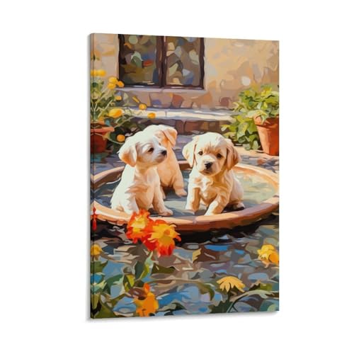 Toile chiots TNSGHAVED pour décoration murale de salon et chambre cocooning