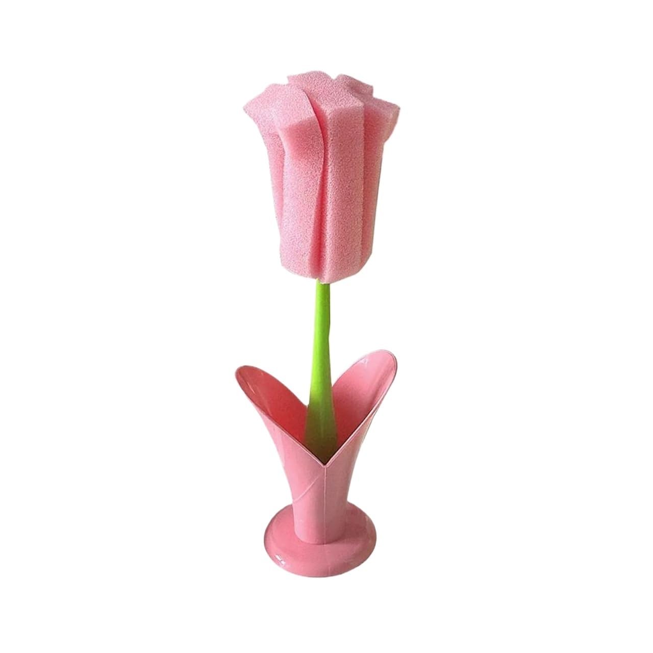Bottle Brush Cleaning Brush Flower Household Cup Long Handle Dish Scrubber Tool(Pink)