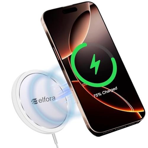 Image of Elfora 15W MagSafe Wireless Magnetic Charging Pad | Compatible for iPhone 16|16 Pro|16 Plus|16 Pro Max|15|15 Pro|15 Plus|15 Pro Max|14|14 Pro|14 Plus|14 Pro Max|13|12 and All Qi Devices (White)