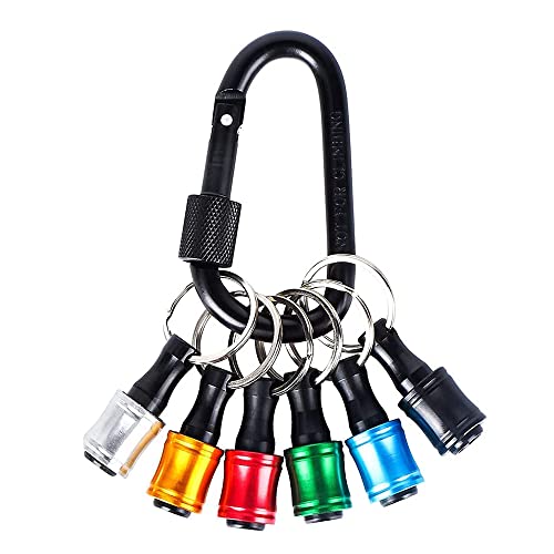 Yakamoz Hex Shank Keychain, 6 Pieces 1/4 Inch Extension Bar Screwdriver Bits Quick Release Keychain Holder Socket Adapter Drill Bit With Black Carabiner Easy Change for Electric Screwdrivers