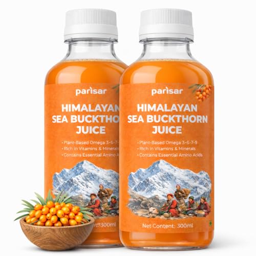Image of Parisar Himalayan Sea Buckthorn Juice 300ml (Pack of 2)| No Added Sugar| Pure Sea Buckthorn Pulp Concentrate | Rich in Omega 3 6 9 7, Vitamin C & Antioxidants