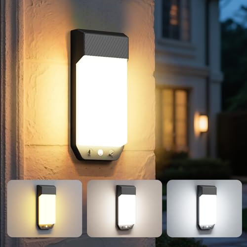 LOTMOS Außenlampe mit Bewegungsmelder, 3 Farben 3000K/4000K/6500K Außenleuchte Wand mit Timer, 16W 1600LM Wandlampe Aussen IP65 Wasserdicht für Terrasse Eingang Flur, Großformat (28 x 12 x 5 CM)