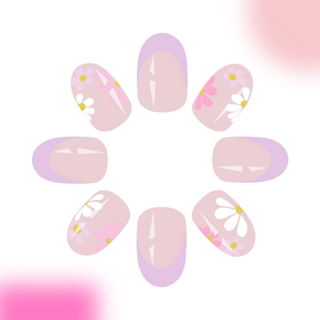 SXVME Floral French Tip Press on Nails Medium Almond - Image 4
