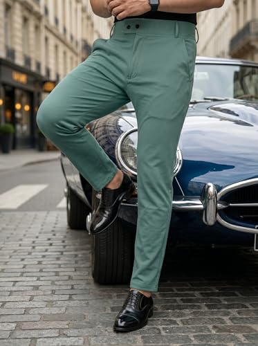 Image of erke Men's Slim Fit Formal Trouser with 4-Way Stretch | Lycra Blend Wrinkle Resistant Office Chinos for Men | Mid Rise Tapered Trousers for Men