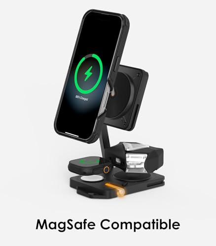 Image of Aulumu M01 Wireless Charging Station [Compatible with Magsafe Smartphone] 3-in-1 Collapsible Magnetic Wireless Charger [Without USB Charger] - Black