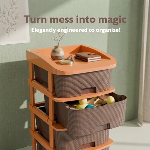 Image of Jefa Plastic Modular Drawer Storage Organizer | Multipurpose Storage Chest with Anti-Slip Design | Large Capacity Drawer Rack for Clothes, Shoes, Office & Home Use (Brown, 2)