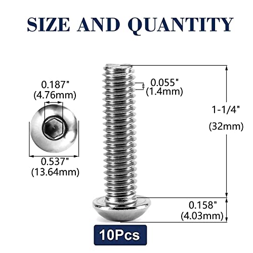 Image of 5 /16-18 x 1-1 /4 inch Button Head Socket Cap Bolts Screws, 10Pcs 304 Stainless Steel 18-8, Allen Hex Drive, Bright Finish by SG TZH(with Hex Spanner)