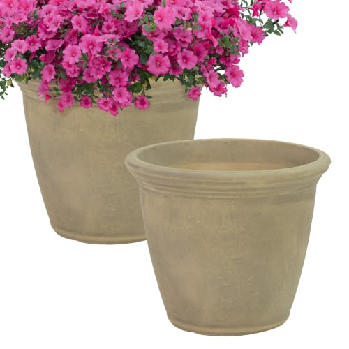 Sunnydaze Anjelica 15.25'' Large Plastic Planter Pot for Plants, Beige, 2pk