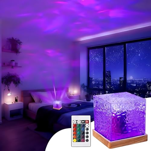 Image of Antorche Acrylic Romantic Ocean Wave Night Light Projector - 3D Water Wave LED Lamp with Remote Control for Bedroom Decor (Ocean Wave Projector)