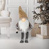 ECD Germany LED Wichtel-Figur mit warmweiß beleuchtete Laterne und Nase, 80cm Braun, stehend, batteriebetrieben, Weihnachtsdeko Weihnachtswichtel Weihnachtszwerg Deko Zwerg Gnom Plüsch Puppe mit Mütze