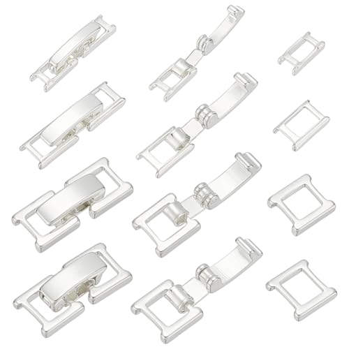 CRAFTYMELODY 12Pcs Fold Over Clasp 4 Style Brass Extension Clasp Snap Lock Closure End Caps Watch Silver Jewelry Clasp for Bracelet Necklace DIY Jewelry Making Findings Accessory