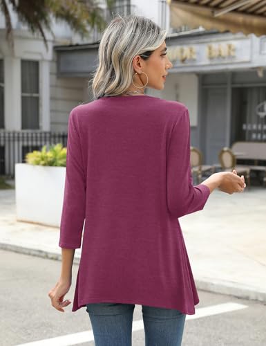 LOMON 3/4 Sleeve Tunic Tops for Women Loose Fit Dressy Casual Blouse Flowy Shirts to Wear with Leggings S-3XL