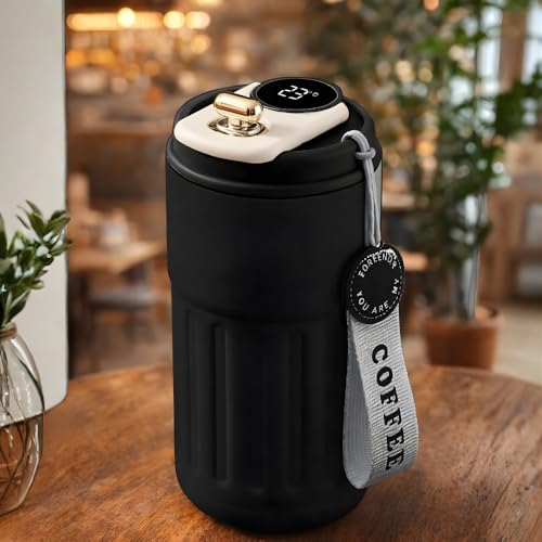 Image of Insulated Coffee Travel Mug with Smart LED Temperature Display - 460ml Vacuum Insulated 316 Stainless Steel Thermos Flask - Leakproof Reusable Tea & Water Bottle for Office, Car & Outdoor
