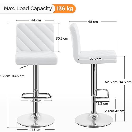 Yaheetech Bar Stools Set of 2, PU Leather Adjustable Swivel Barstools, Dining Stools with Footrest for Kitchen Island Counter/Home Bar, White