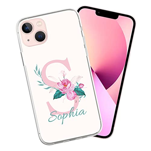 Naispanda Custodia per Telefono con Iniziale Fiore Personalizzata, Cover per Telefono iPhone 13, Regalo per Copertina con Monogramma con Lettera Iniziale Personalizzata per le Donne