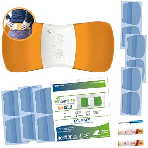 WiTouchPRO Orange Back Pain Relief Bundle, TENS Unit Plus 6 Pairs of Gel Pads Cover