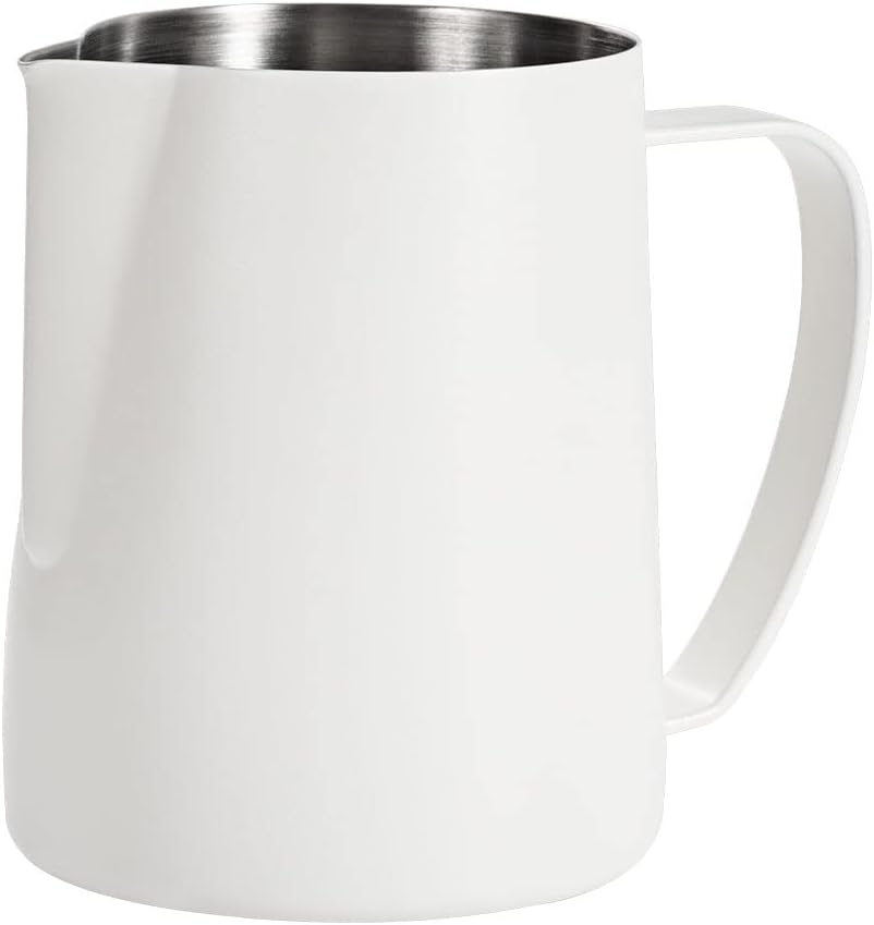 Milk Frothing Pitcher, 350ml Stainless Steel Espresso Steaming Pitcher, Coffee Cappuccino Barista Steam Pitchers Milk Jug Latte Art, White