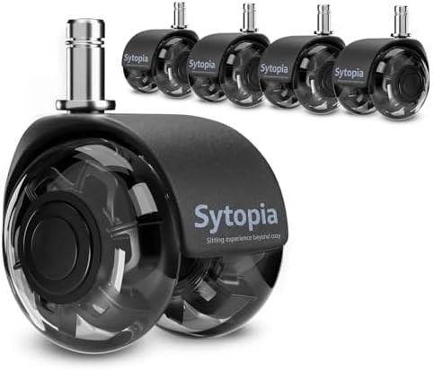 Sytopia Office Chair Wheels Replacement Set of 5, 11x22mm Pin Office Chair Castors for Hardwood Floor, Carpet, Smooth and Silent Gliding, Safe for All Floors (Black, Not Compatiable with 1KEA)
