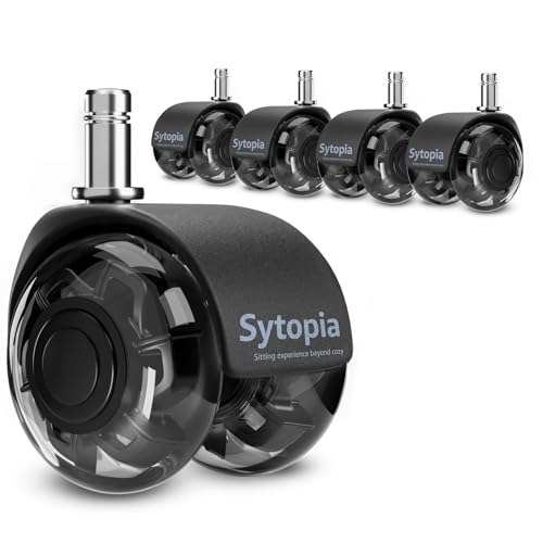 Sytopia Office Chair Wheels Replacement Set of 5, 11x22mm Pin Office Chair Castors for Hardwood Floor, Carpet, Smooth and Silent Gliding, Safe for All Floors (Black, Not Compatiable with 1KEA)