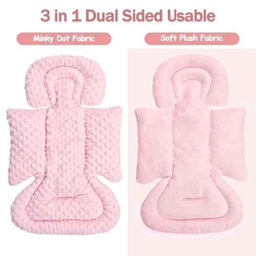 Image of Infant Car Seat Insert Boy Girl, 3 in 1 Newborn Carseat Insert with Strap Pads,Car Seat Head Support for Baby Strollers, Swings, and Bouncers,Comfortable and Machine Washable, Pink