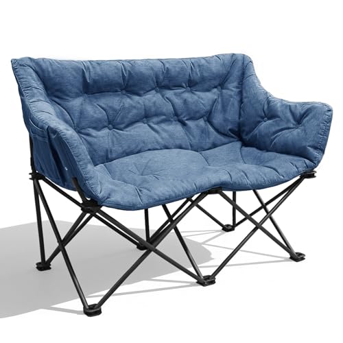 Double Camping Chair Heavy Duty Oversized Padded Loveseat for Adults 2 Person Outdoor Portable Camping Chairs for Lawn, Backyard, Fishing, Trip, Support 600lbs, Navy Navy Blue