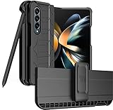 Nakedcellphone Case with Clip and S Pen Slot for Galaxy Z Fold 4 5G, Tactical Cover and Custom Belt Hip Holster Holder View Stand Combo for Samsung Z Fold4 Phone (SM-F936U, 2022) - Matte Black