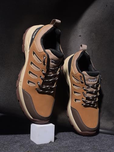 Image of Liberty Leap7x COLUMBO-1E Lacing Men Running Shoes - Dark Grey, Olive Green & Camel | Lightweight Sports Shoes with Comfortable Upper - Cushioned Footbed Suitable for Gym, Marathon, Walking & Outdoor