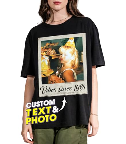 JIX & JOKY Custom Vintage Shirt With Photo and Year, Picture, Face Tees for Women - Gift for Birthday, Christmas, Thanksgiving, Large, Style 02