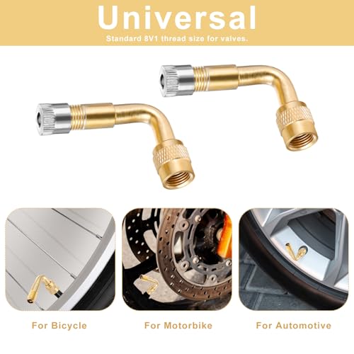 Image of Giantree 4 PCS Valve Stem Extenders, 90 Degree Schrader Tire Valve Stem Extension Brass Adaptor, for Dually Wheels Passenger Car RV Troller Bicycles Motorcycles and Trailers Silver