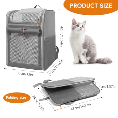 Image of Qpets Cat Cage, Pet Backpack Carrier for Cats & Small Dogs, Oxford Cloth Breathable Mesh Travel Bag with Anti-Anxiety Front Cover Panel Design, Puppy & Kitten Outdoor Hiking Carrier, 42x33x28cm