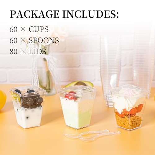 HOMIP 60Pack 5oz Plastic Dessert Cups with Lids & Spoons – Ideal for Yogurt Parfaits, Pudding, Fruit, Ice Cream & Party Desserts – Perfect for Events & Gatherings