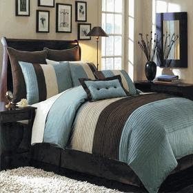 12 PIECES BEDDING SET LUXURY HUDSON COMFORTER SET QUEEN SIZE BLUE BROWN AND OFF WHITE. USUALLY SHIPS WITHIN 1-2 BUSINESS DAYS UNLESS THERE IS A PROBLEM.